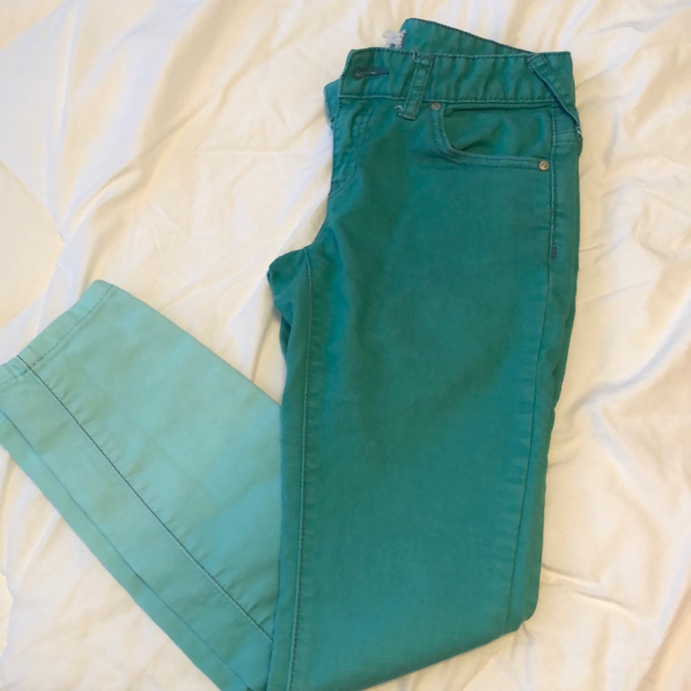 Free People teal fade cropped jeans